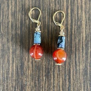 HAND CRAFTED EARRINGS Sodalite and Carnelian with Crystals